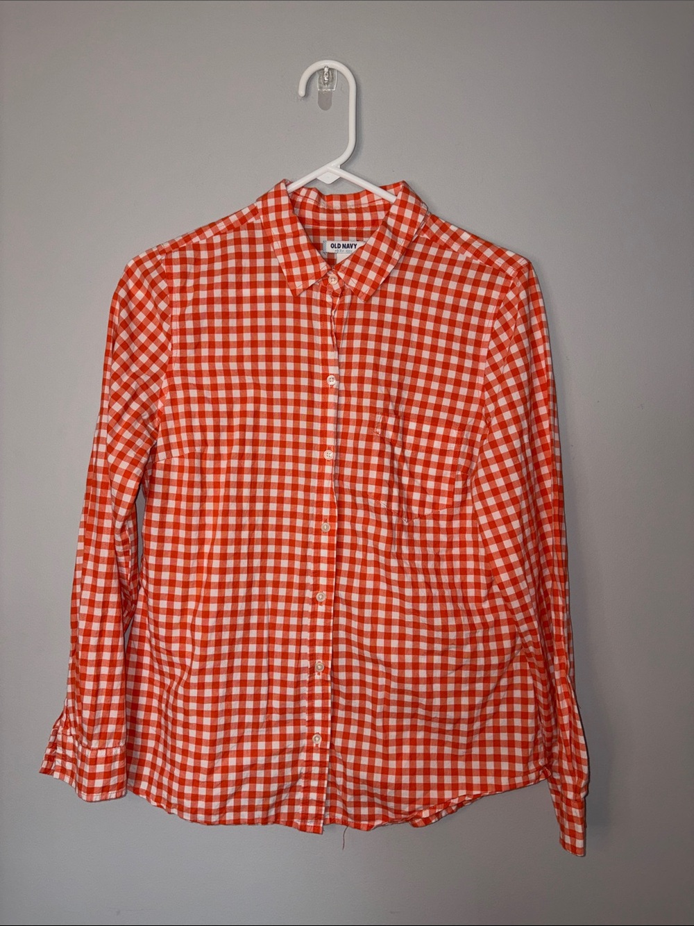 Women’s Old Navy Orange and White Gingham Button-Down Shirt Medium